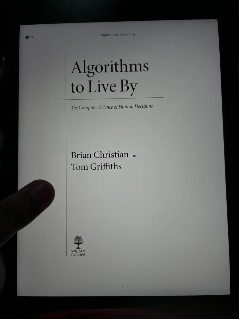 Algorithms to Live By book open on e-reader showing title page
